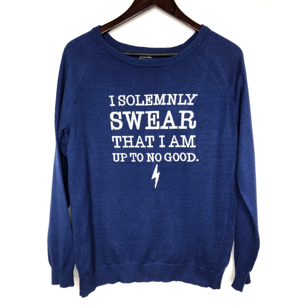 Harry Potter Sweater Juniors Size XS‎ "I Solemnly Swear I Am Up To No Good" Blue